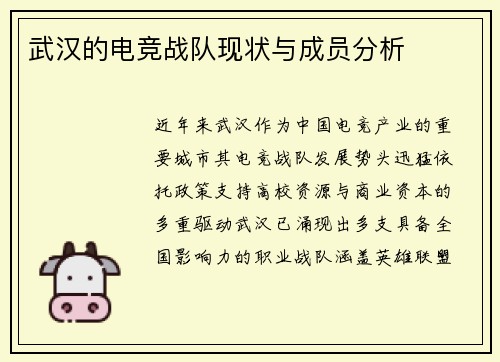 武汉的电竞战队现状与成员分析